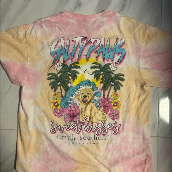 Simply Southern Short Sleeve Tie-Dye Tee - Pink and Yellow - Picture 2 of 3